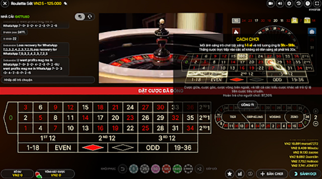 Giao diện chơi Roulette tại vin68