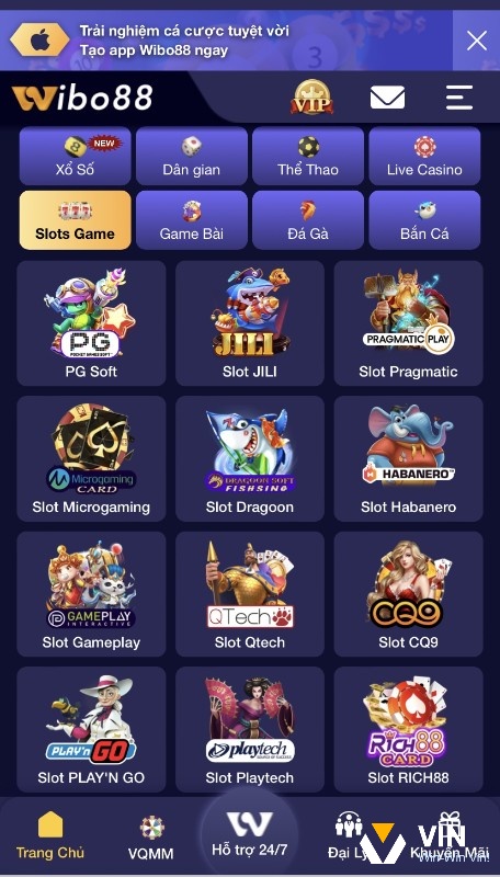 Slot game đến từ nhiều nhà phát hành khác nhau của Wibo88