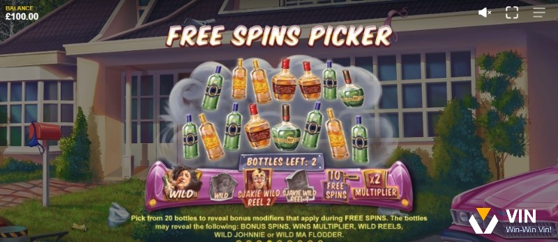 Lựa chọn thưởng trong 20 chai đồ uống trong Free Spins picker