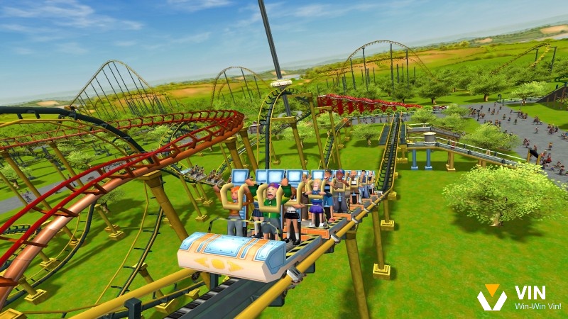 Người chơi tự do sáng tạo và quản lý công viên giải trí trong game RollerCoaster Tycoon 3