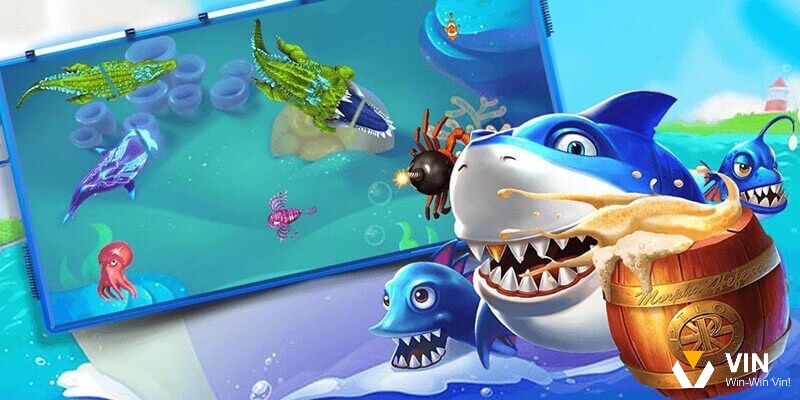 Gameplay Bắn cá đại dương với các loài cá đa dạng và tính năng Boss cá voi, cá mập hấp dẫn