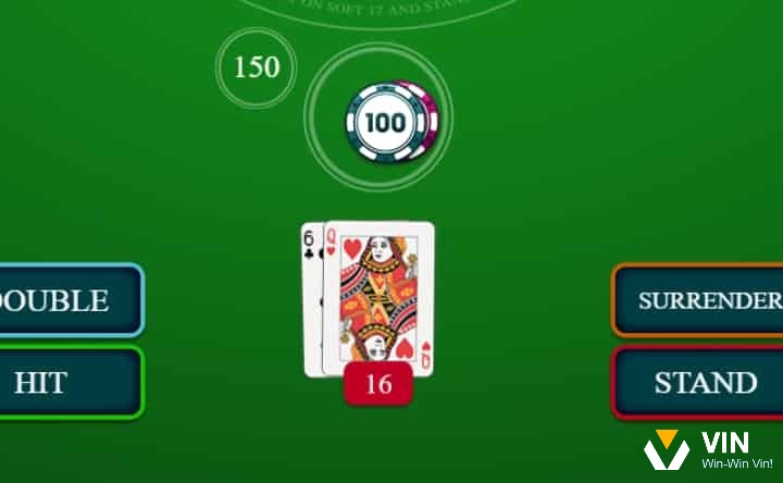 16 điểm ( 6 chuồn - Q cơ) là tổng được tính trong bài blackjack