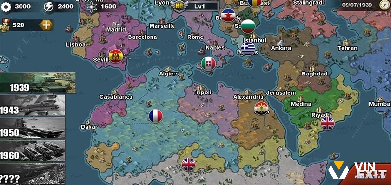 World Conqueror 3 có bản đồ được thiết kế rành mạch và rộng lớn nhiều khu vực trên thế giới