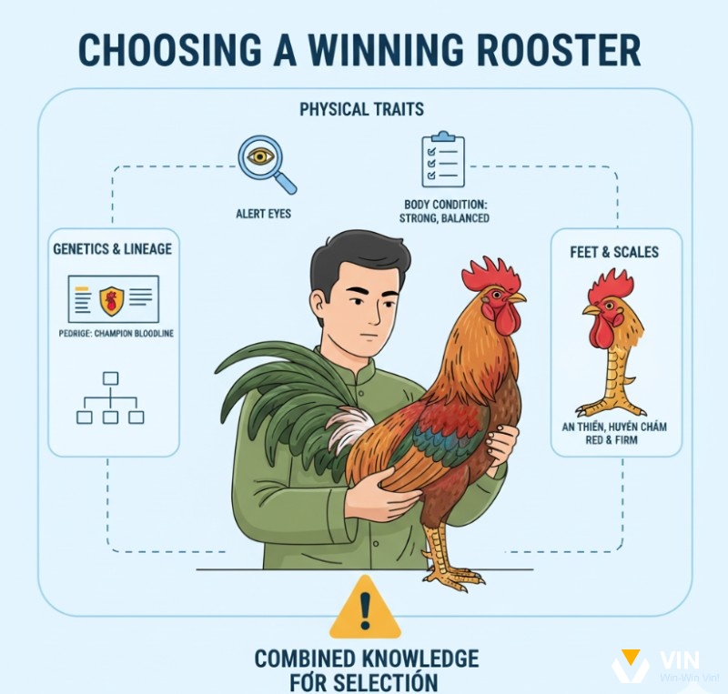 Người chơi đánh giá tố chất của chiến kê dựa trên dòng dõi, ngoại hình, vảy chân và mào để chọn ra con gà tốt nhất