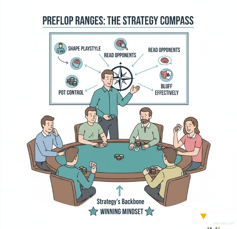 Người chơi poker áp dụng Preflop Ranges để định hình lối chơi với đọc vị đối thủ và bluff hiệu quả để đạt được tư duy chiến thắng