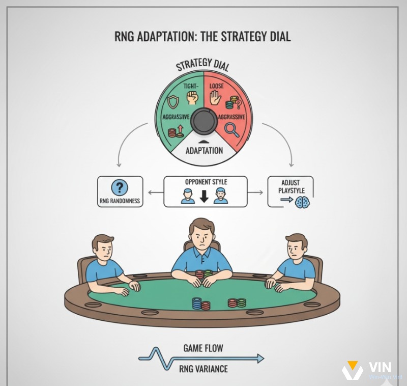 Người chơi poker điều chỉnh linh hoạt giữa lối chơi tight-aggressive và loose-aggressive để tối ưu hóa chiến lược khi đối mặt với sự ngẫu nhiên của RNG