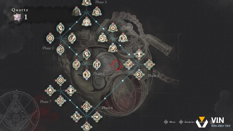 Giao diện nâng cấp P Organ trong Lies of P với nhiều nhánh kỹ năng thụ động