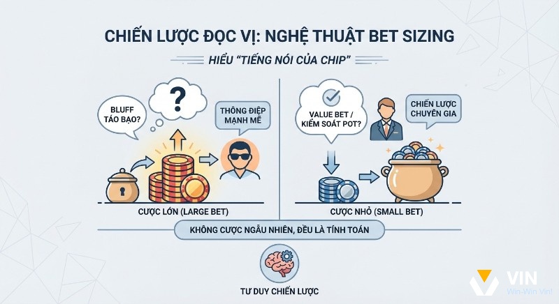 Phân tích chiến lược Bet Sizing: Hiểu 'tiếng nói của chip' để đọc vị đối thủ qua cược lớn, cược nhỏ, bluff hay value bet