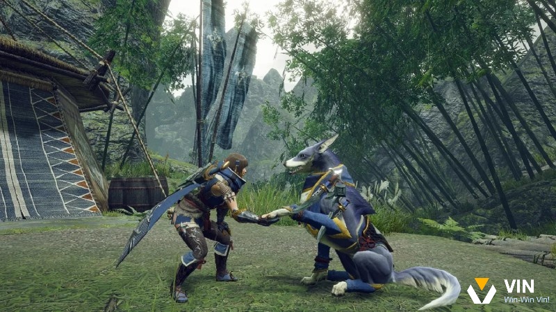 Game Monster Hunter Rise co-op hunt at Kamura Village