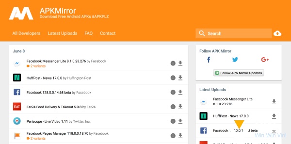 APKMirror trên máy tính với các file APK game Android đa dạng