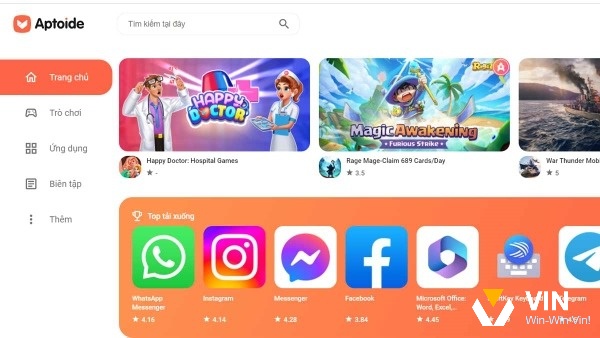 Aptoide trên máy tính với nhiều game APK miễn phí và giao diện tìm kiếm đơn giản