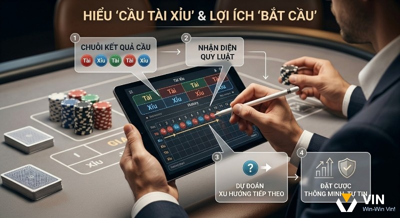 Quy trình 4 bước cách bắt cầu tài xỉu giúp nhận diện quy luật kết quả, dự đoán xu hướng và đặt cược thông minh, tự tin