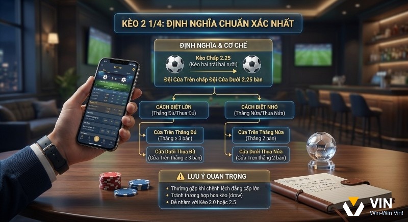 Tổng quan kèo 2 1/4 là gì? Định nghĩa, cơ chế, cách biệt thắng/thua đủ hoặc nửa và lưu ý cần nắm rõ