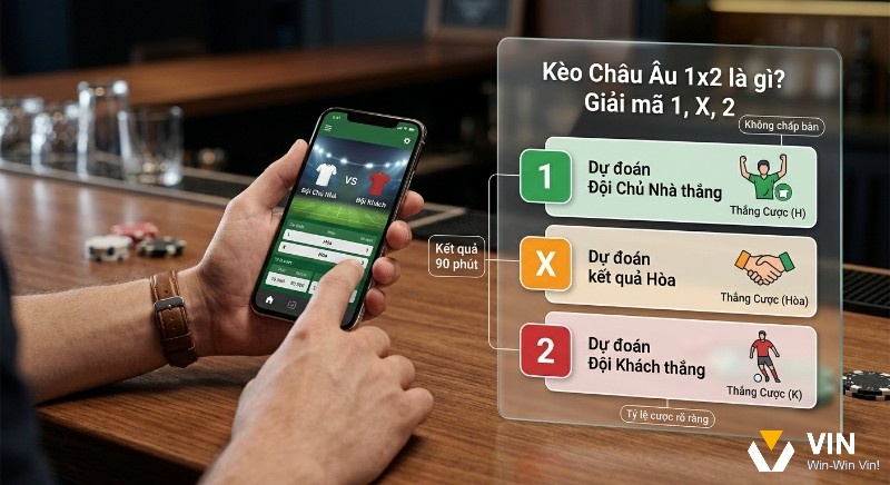 Giải mã Kèo Châu Âu 1x2 là gì rõ ràng, hướng dẫn dự đoán 1 (chủ nhà thắng), X (hòa), 2 (khách thắng) dựa trên kết quả 90 phút không chấp bàn