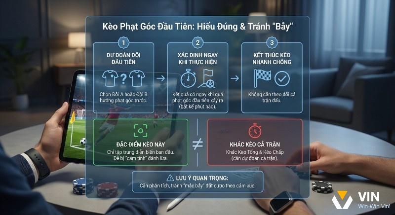 Quy trình hiểu kèo cược phạt góc đầu tiên là gì theo 3 bước, chỉ rõ khác biệt và cách tránh bẫy đặt cược theo cảm tính
