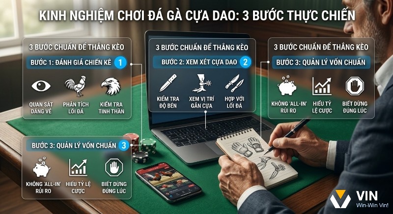 Checklist 3 bước thực chiến cung cấp kinh nghiệm chơi đá gà cựa dao là gì, hướng dẫn đánh giá gà, cựa và quản lý vốn