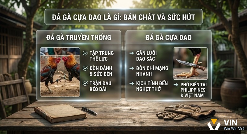Bảng so sánh đá gà truyền thống và đá gà cựa dao là gì, làm rõ bản chất kịch tính, sức hút từ đòn chí mạng và sự phổ biến tại Philippines, Việt Nam