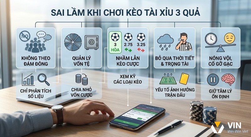 Tổng quan những sai lầm cần tránh khi chơi kèo tài xỉu 3 quả, hướng dẫn phân tích dữ liệu, quản lý vốn và ổn định tâm lý