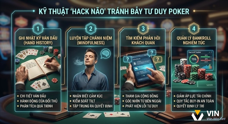 Tổng hợp 4 kỹ thuật "hack não" tránh bẫy tư duy poker giúp kiểm soát cảm xúc và đưa ra quyết định lý trí