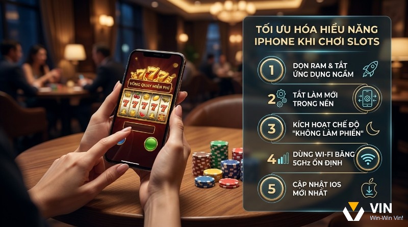 Tối ưu hóa hiệu năng slot game trên điện thoại iphone, 5 bước: dọn RAM, tắt làm mới nền, không làm phiền, Wi-Fi 5GHz, cập nhật iOS