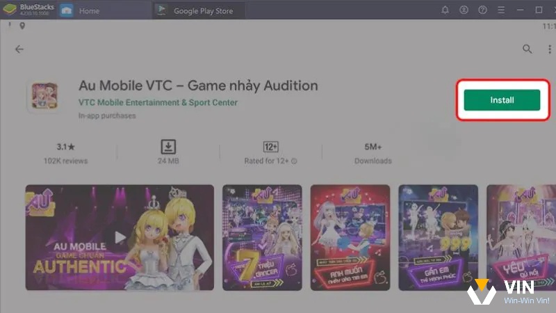 Nhấn Cài đặt tải game AU Mobile về máy tính