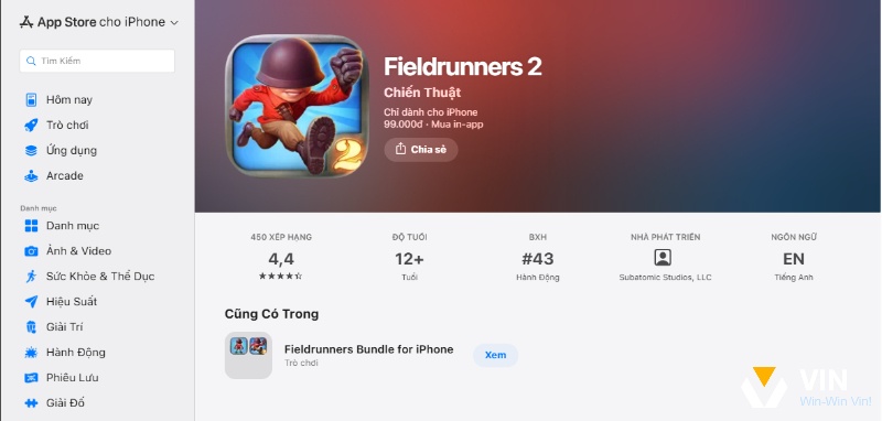 Ưu tiên App Store để nhận đúng bản tải game Fieldrunners 2 miễn phí cho iOS